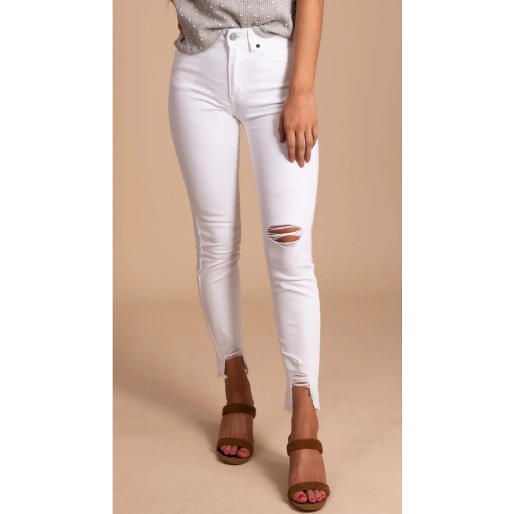 KanCan White Distressed Ankle High Rise Skinny Jean